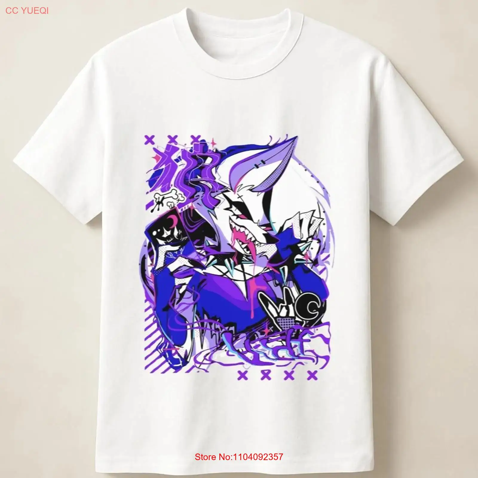 Vintage Fashion Illustrations - Kaos bergambar serigala anime ungu bergaya
