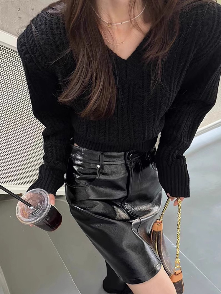 Sweater crop Neck V untuk wani - Vintage Fashion Old Money ulasan dan harga
