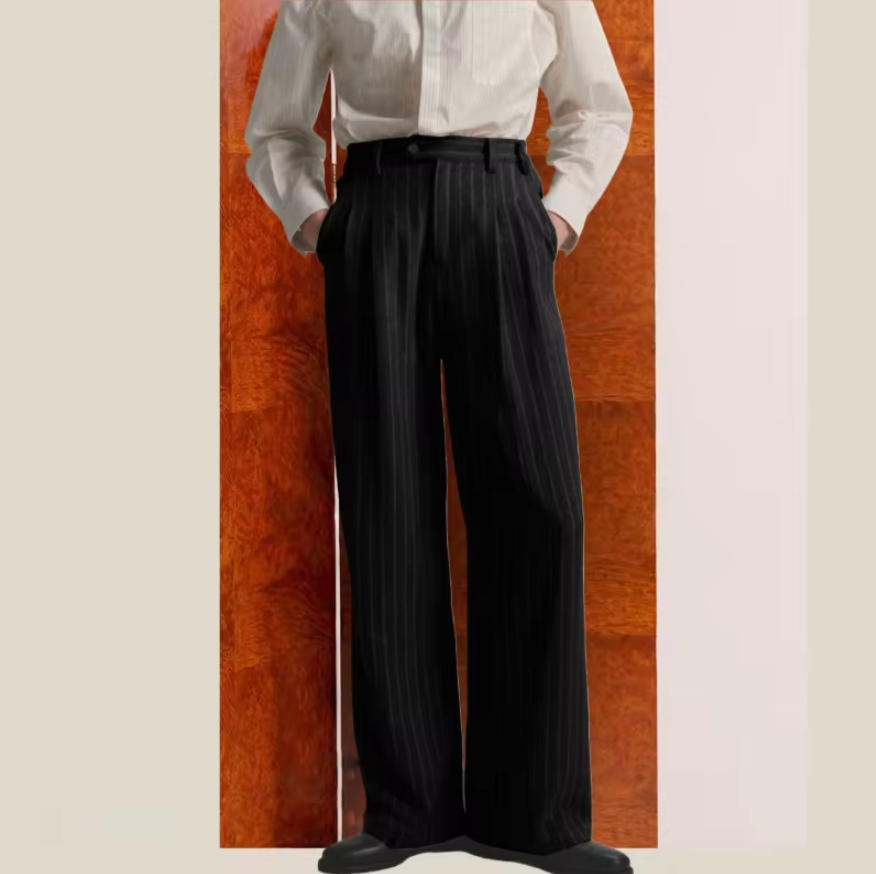 Celana Pria Bergaris Gaya High - Vintage Fashion Old Money ulasan dan harga
