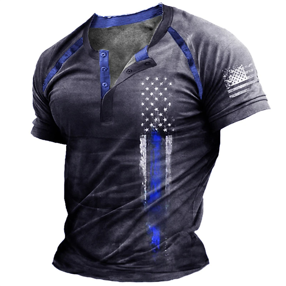 Kaos Henry Pria Motif Bendera  - Vintage Fashion For Mens ulasan dan harga