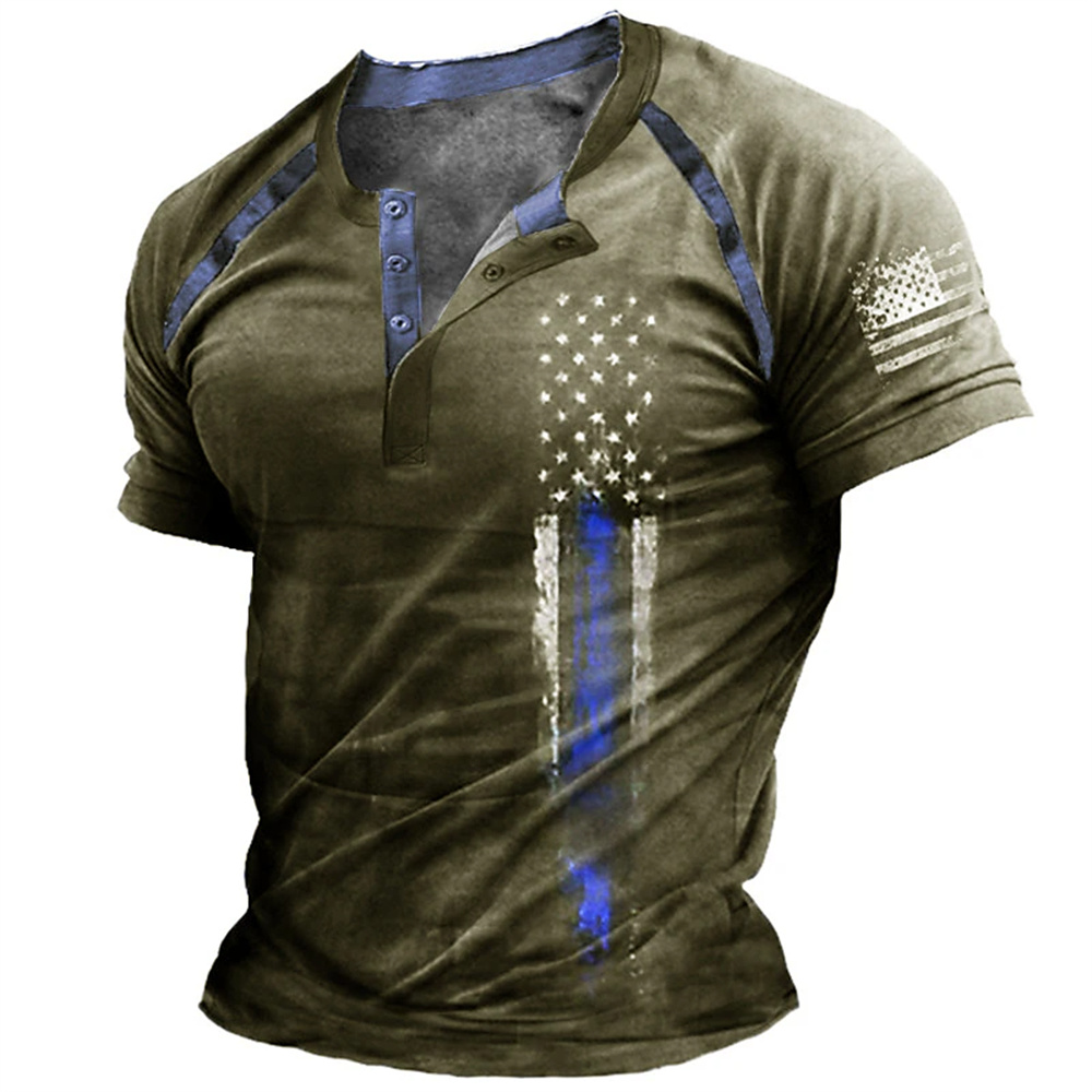 Kaos Henry Pria Motif Bendera  - Vintage Fashion For Mens ulasan dan harga
